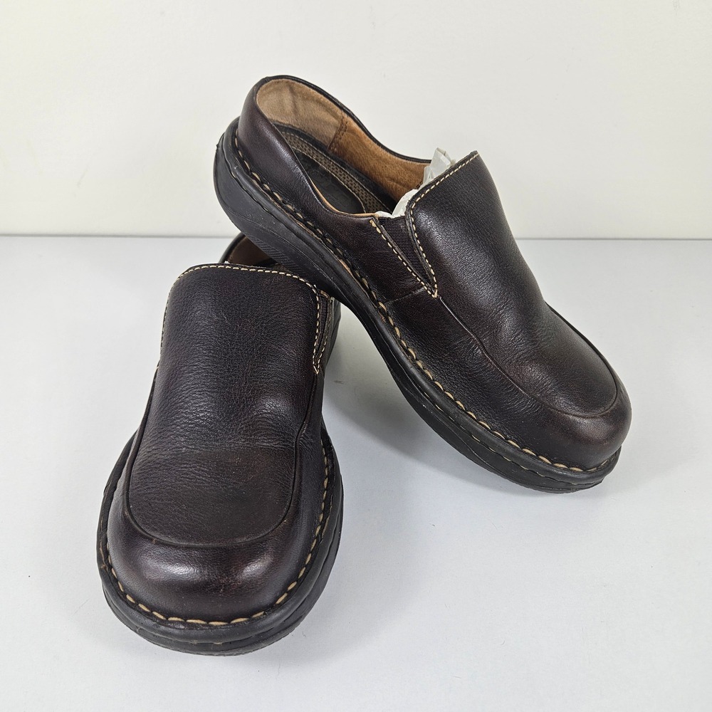 Born Womens 6 Loafers Clogs Mules Dark Brown Leather Slip On Comfort Shoes